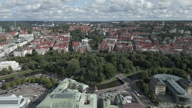 Downtown flyover toward harbour canal in city of Gothenburg, Sweden