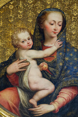 A painting of Madonna with the child. Tableau de la Vierge Marie et l'enfant Jésus. Italie