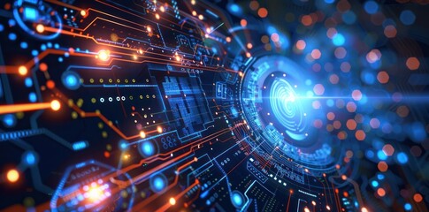 A computer screen with a blue circle in the middle surrounded by orange