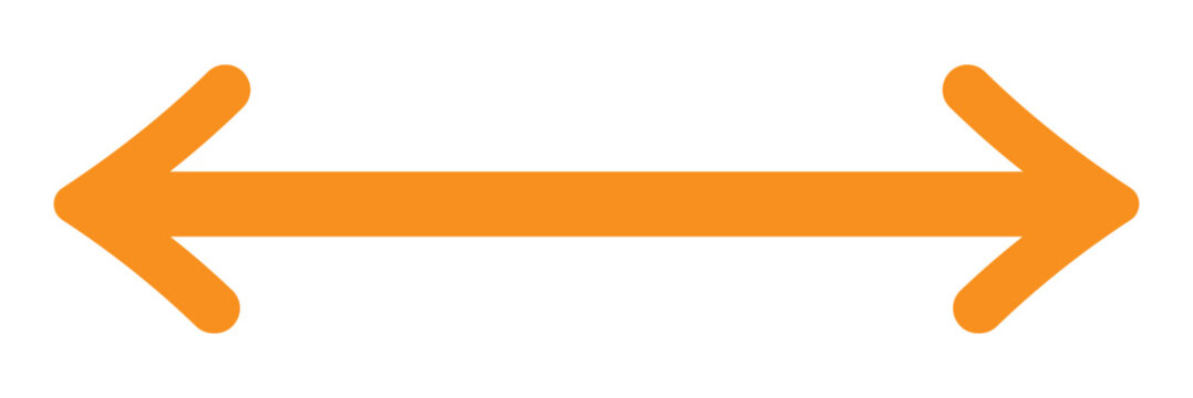 Dual sided orange arrow. Horizontal dual sided long straight arrow signs. Orange double arrow icon isolated on white background. Vector graphic illustration. 11:11 