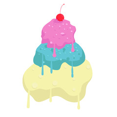 ice cream three flavor with cherry on the top illustration. Milk strawberry and blueberry flavor clip art