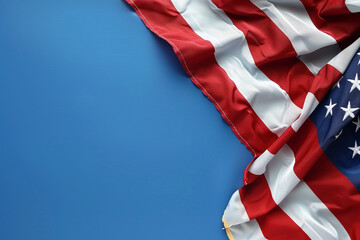 Steel blue background creates a solemn Memorial Day theme with an American flag.