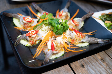 Fresh shrimp soaked in fish sauce, Thai food.
