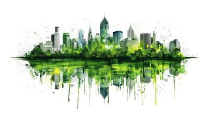 Fototapeta premium A city skyline is reflected in a body of water