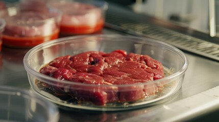 a petri dish nurturing lab-grown meat, 