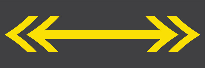 Horizontal long dual arrow signs. Yellow pointer, direction, position symbol and double arrow icon isolated. 11:11