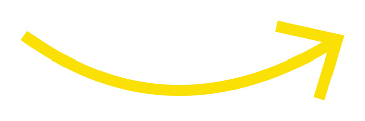 Yellow pointer, direction, position symbol. Flat style. arrow icon for your web site design, logo, app, UI. Yellow curved arrow sign. 11:11
