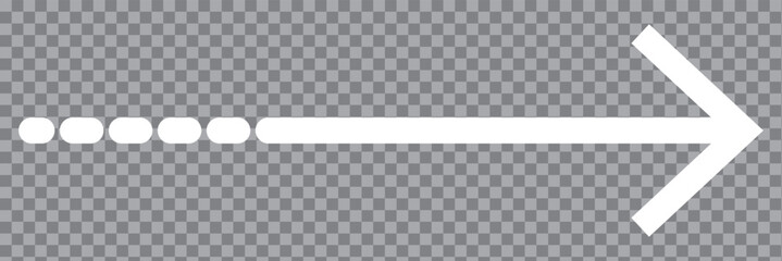 White horizontal long arrow. Straight white arrow cursor, horizontal element, thick pointer vector icon isolated on a transparent background.