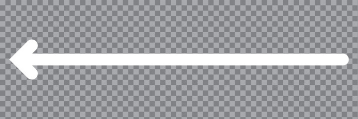 White horizontal long arrow. Straight white arrow cursor, horizontal element, thick pointer vector icon isolated on a transparent background.