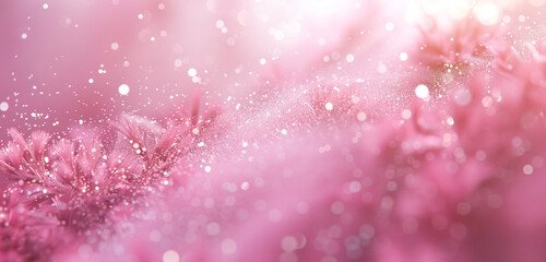 Soft pink mist glimmers with ethereal dust, a delicate allure.