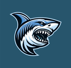 The shark vector logo is suitable for mascots and esport logos with a blue background © Agus kurniawan