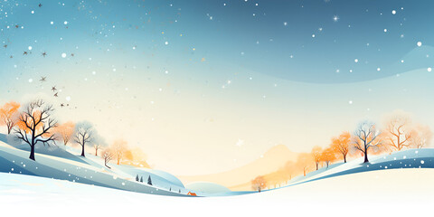 Christmas banner Pastel illustration Winter season landscape background