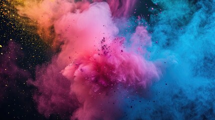 Colorful powder burst on dark backdrop