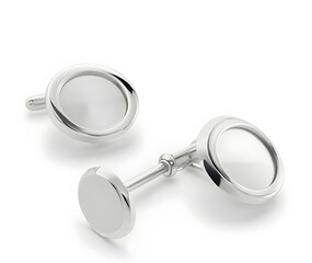 Blank round silver cufflinks toggle mockup pair, different views