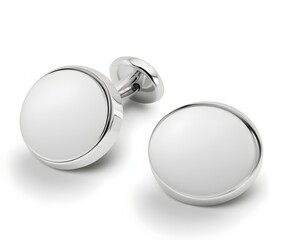 Blank round silver cufflinks toggle mockup pair, different views