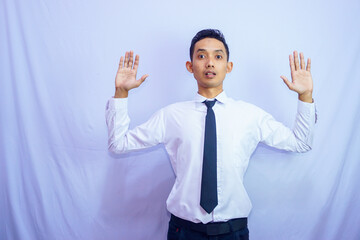 Young asian businessman wearing white clothes and black tie. isolated on white background 