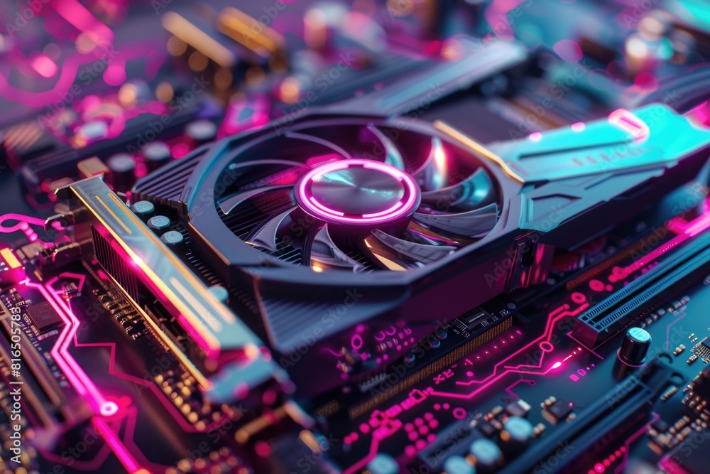 Poster Detailed view of a computer motherboard. Suitable for technology concepts