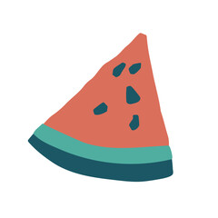 Cute sliced watermelon icon. Vector flat hand drawn illustration in cartoon style