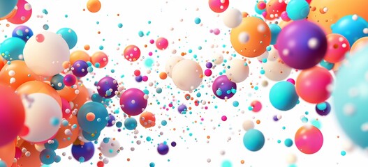 Colorful balls of different sizes flying in the air on white background. Colorfull abstract background with colorful spheres.