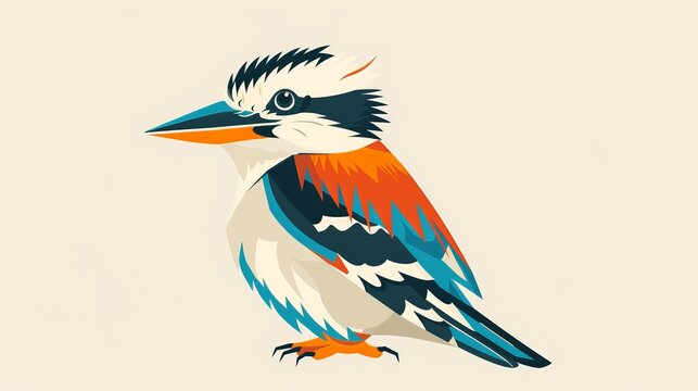recommend clip art: Visual of a kookaburra laughing flat design side view iconic laughter theme cartoon drawing Triadic Color Scheme