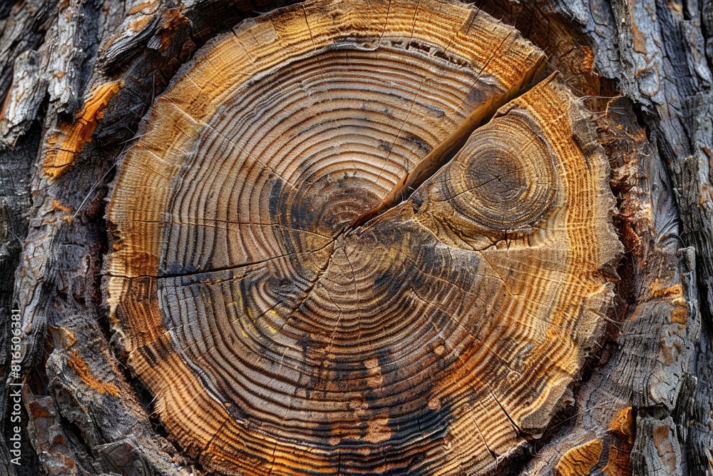 Aufkleber close up of tree trunk rings, suitable for nature and science concepts