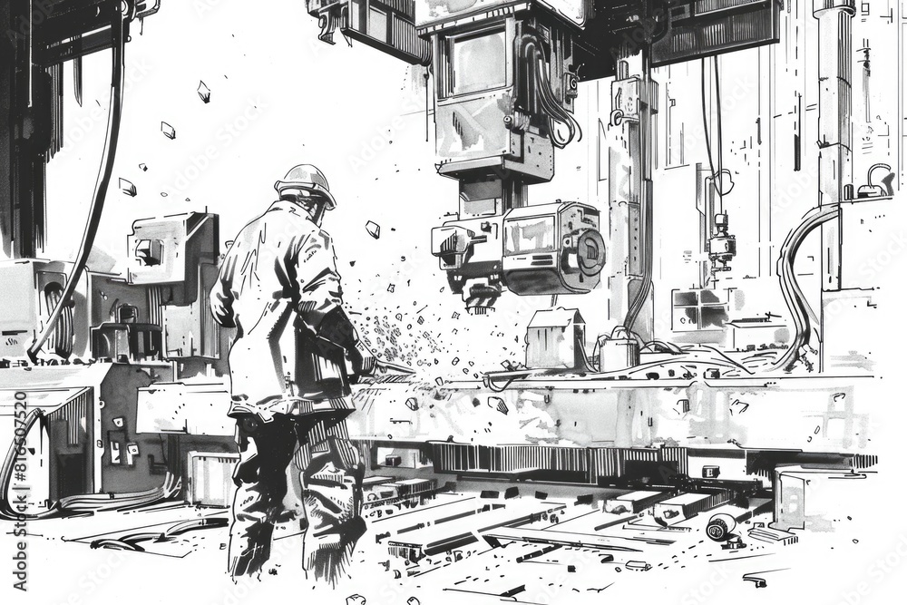 Poster A man working on a machine in a factory. Suitable for industrial concepts