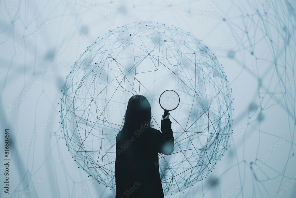 Aufkleber close-up of a person examining a sphere with a magnifying glass. suitable for scientific and researc