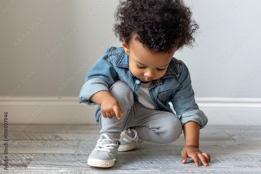 Poster a small child playing with a toy, suitable for various educational and parenting concepts