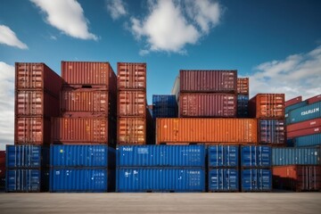 Fototapeta premium Stack of container box for import and export logistics cargo delivery