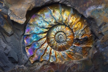 Close up of a vibrant shell resting on a rock, perfect for nature or beach themed designs