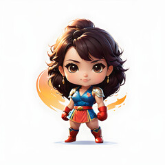 Pose Cute Fighter Character Isolated on White Background