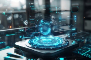 futuristic user interface of a holographic display
