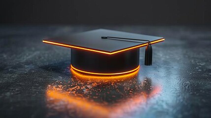 Minimalist graduation cap with sleek metallic finish, glowing edges, hightech design, scifi, digital art