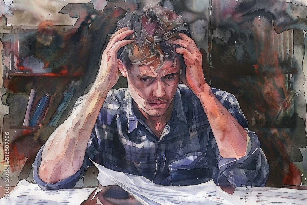 Poster a man sitting at a table, suitable for various concepts