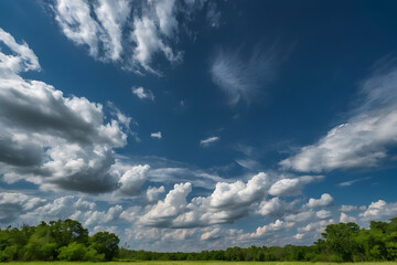 Naklejka premium Green field with bright blue sky