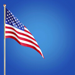 Vibrant royal blue background enhances an American flag  Memorial Day.