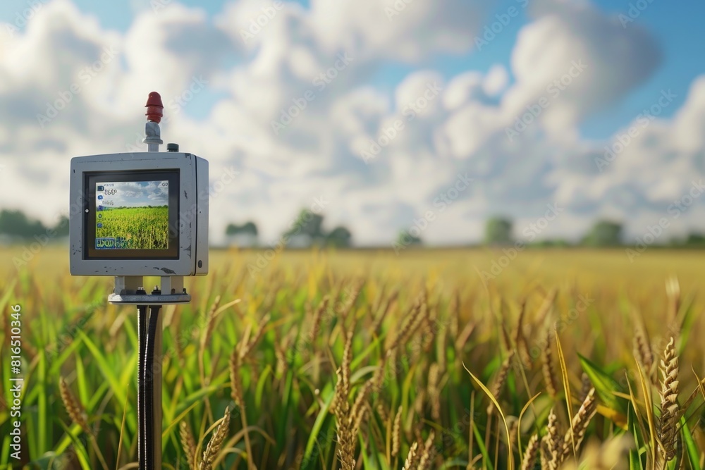 Aufkleber a field with a monitor in the middle, suitable for technology concept