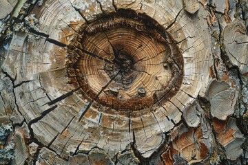 Detailed view of a tree trunk with a clock, suitable for time concept illustrations