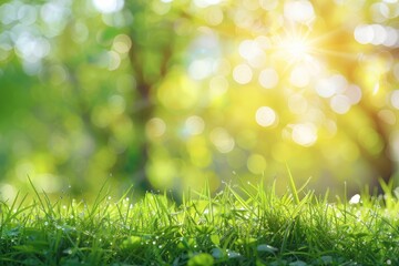 Fototapeta premium Sun-kissed Green: A vibrant and radiant close-up showcasing the refreshing essence of a sun-drenched landscape.