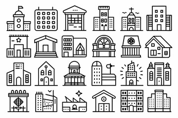 Fototapeta premium generate a Set of 45 outline icons related to building, architecture, house, design. Linear icon collection. Outline icon collection. line art. Pictograms and infographics for mobile apps 