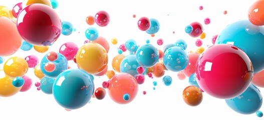 Colorful balls of different sizes flying in the air on white background. Colorfull abstract background with colorful spheres.