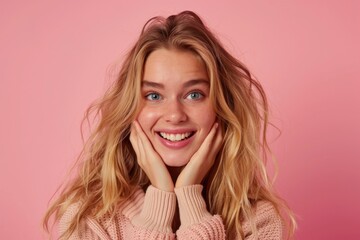 Fototapeta premium A woman with long blonde hair posing for a picture. Suitable for various projects