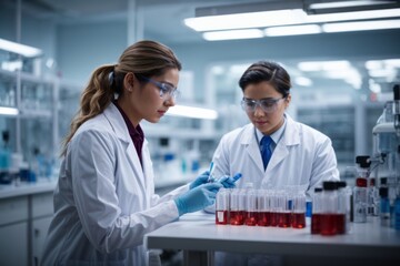 Fototapeta premium Doctor scientist conduct scientific research to test vaccine from patient blood sample in the laboratory
