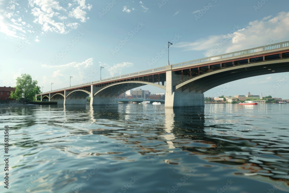 Poster A scenic view of a bridge over a body of water, perfect for travel or nature concepts