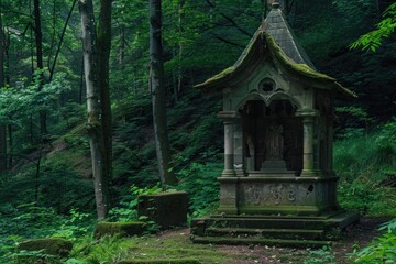 A small shrine in the middle of a forest. Perfect for nature and spirituality themes