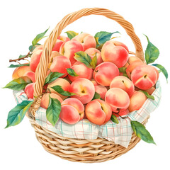Peaches in a picnic basket, PNG image, no background
