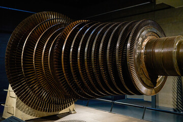 Close-up of a large impeller used in hydroelectric generator equipment