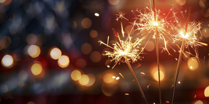 Abstract american flag background with sparklers,. 4th July Independence Day concept, copy space for text