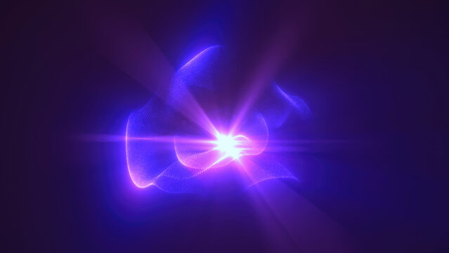 Purple energy magic sphere round high-tech digital ball core of light rays waves lines and energy particles. Abstract background