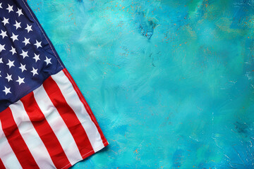 American flag on cerulean backdrop symbolizes vibrant remembrance on Memorial Day.